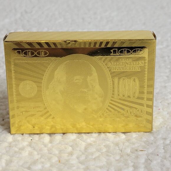Ben Franklin $100 Bill Gold Foil 24 Carat Complete Deck Certified Playing Cards - Picture 3 of 4